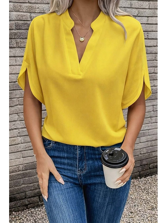Blouse Dressy Tops Women's Black White Yellow Solid / Plain