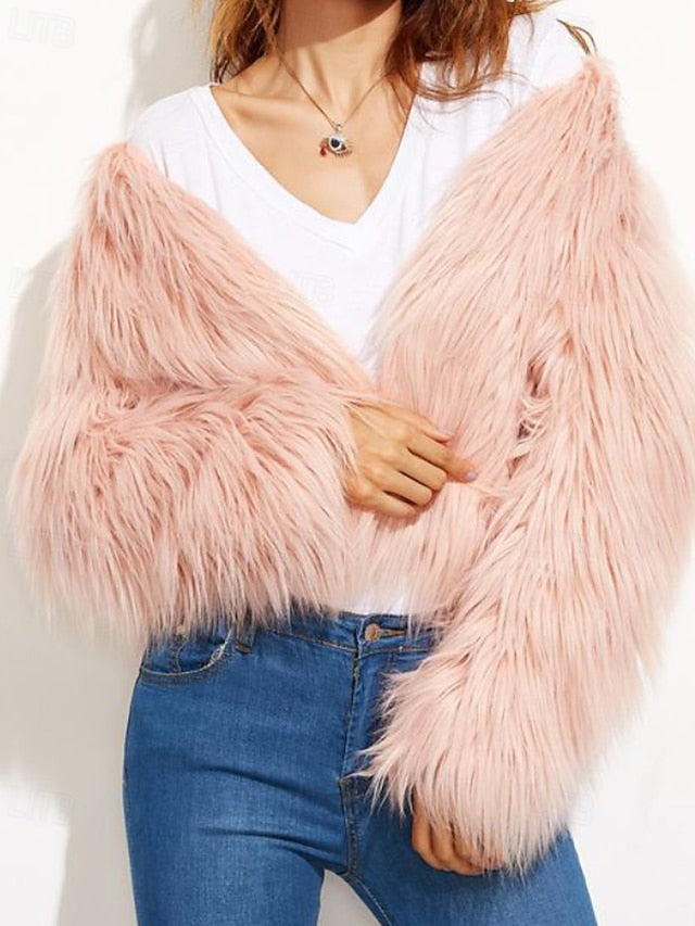 Warm Comfortable Faux Women's Fur Leathers Furs Coat