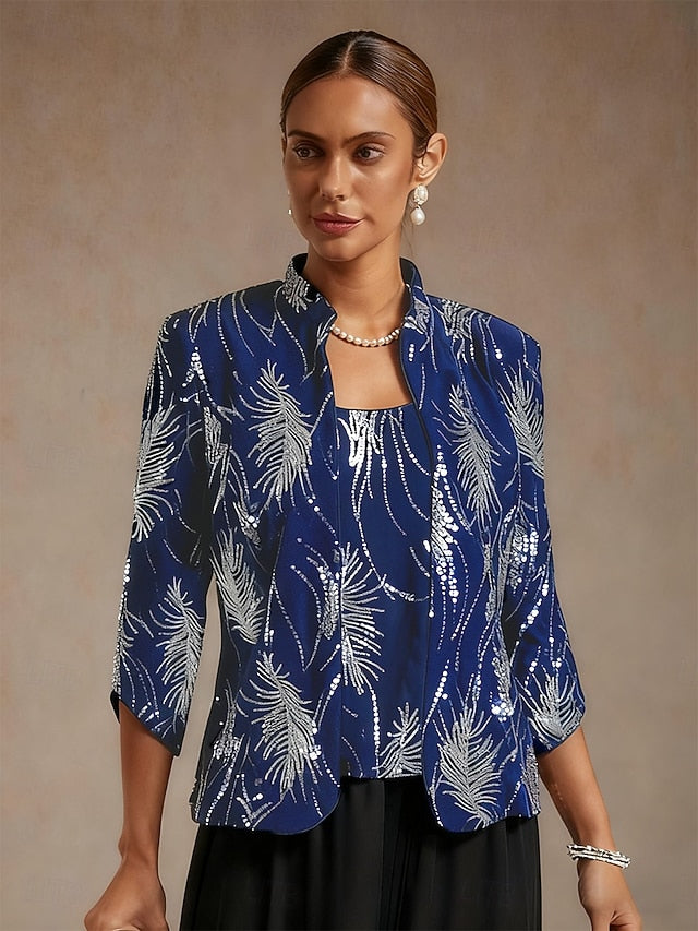 Women's Dressy Tops Elegant High Neck Blue Spring Fall