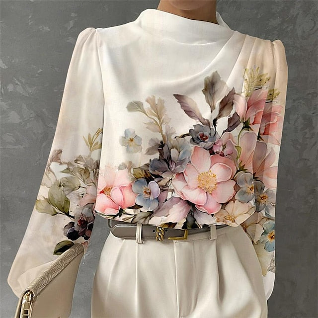 Women's Blouse Long Sleeve Fashion Floral Print Regular