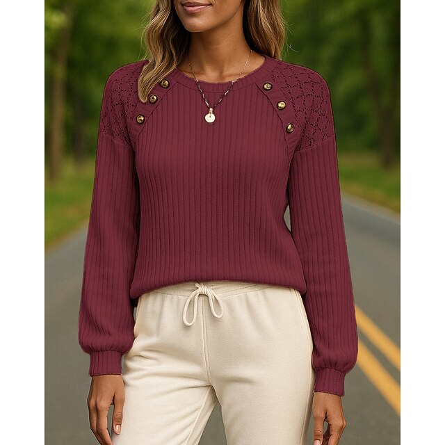 Women's Casual Tops Pullover Sweater Long Sleeve Top
