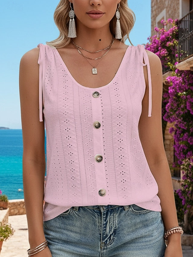 Women's Tank Top Dressy Tops Tee Top Eyelet Solid Color