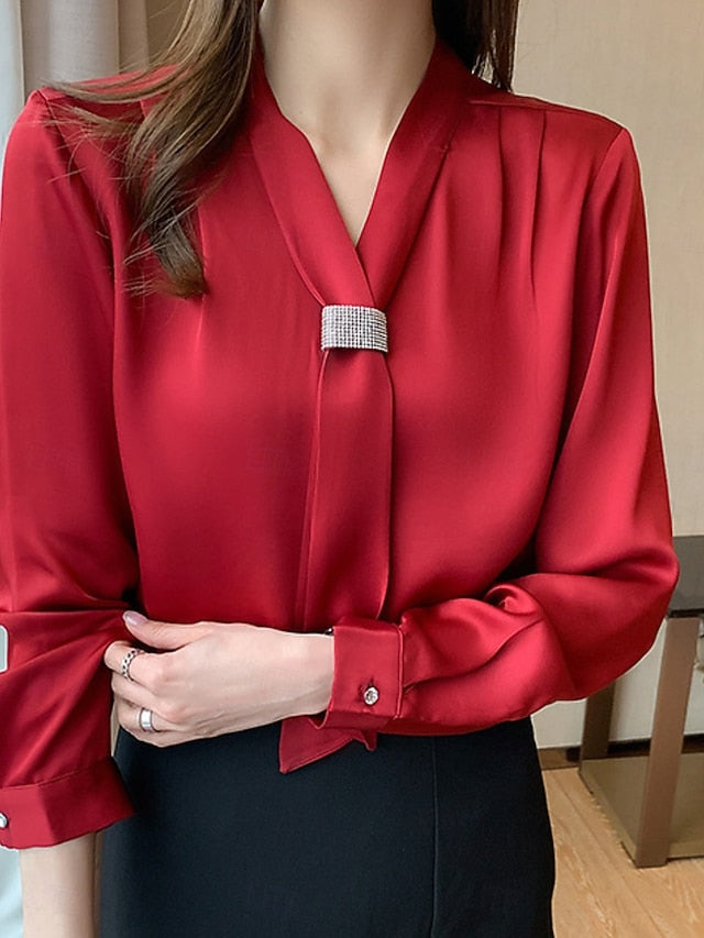 Women's Shirt Blouse Buttons Plain Elegant Stylish Long