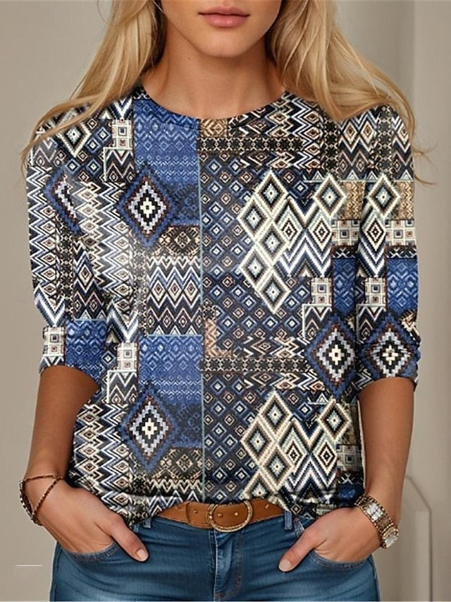 Women's T Shirt Print Color Block Geometry Fashion Modern