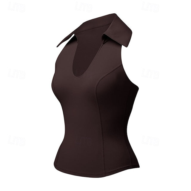 Women's Solid Colored Halter Tank Top Build-in Bra UV
