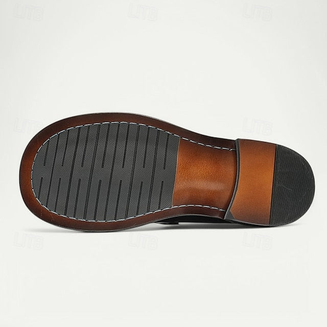 Decorative Men's Premium with Black Cowhide Slip-On Loafers