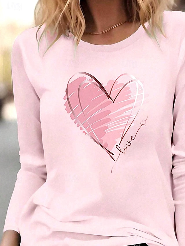 Valentine Women's Heart T Shirt Casual Heart Regular Tops