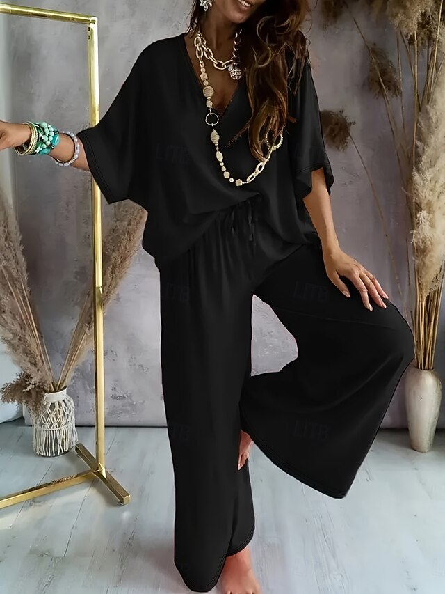 Women's Two Piece Sets Pants Sets Bolero Top Short Sleeve V