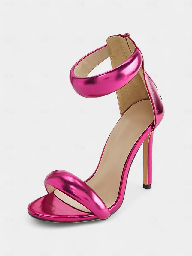 - Ankle Strap Fuchsia Heels Stiletto for Women Metallic