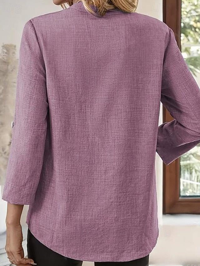 Women's Shirt Blouse Pocket Solid Color Casual Long Sleeve