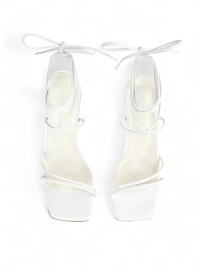 with Women's Clear Heel White Block Heels Lace-Up Strappy