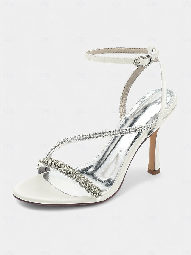 Sophisticated Rhinestone Satin Champagne Strappy – Heels