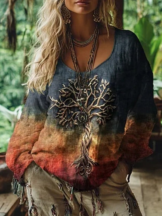 Women's Boho Shirt Blouse Print Floral Vintage Daily Casual