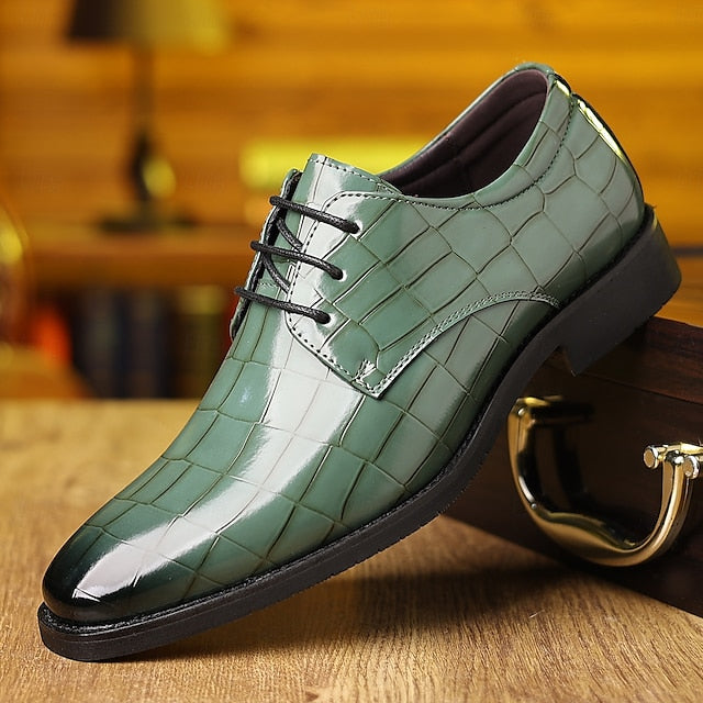 – Crocodile Faux Shoes Print Men's Leather Green Oxford