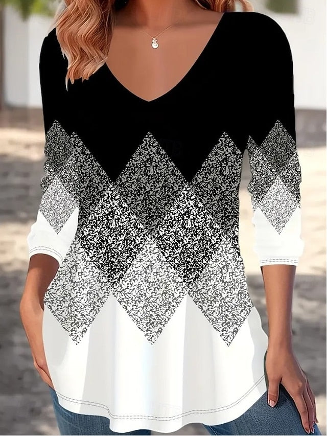 Women's T shirt Long Sleeve V Neck Long Sleeve Tunic Floral