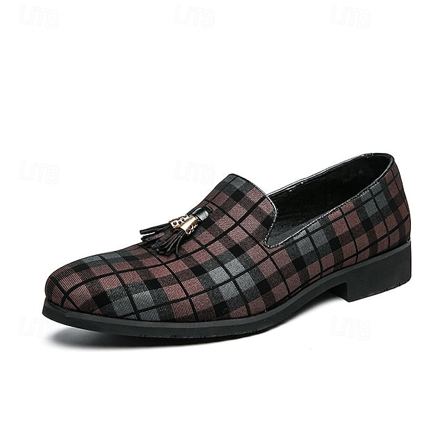 Men's with Tassel Elegant Loafers Plaid Decoration –