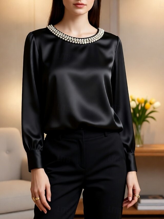 Women's Blouse Beaded Solid Color Elegant Stylish Long