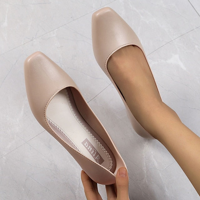 Classic Black Pumps Round Low Toe Women's – Heel Slip-On