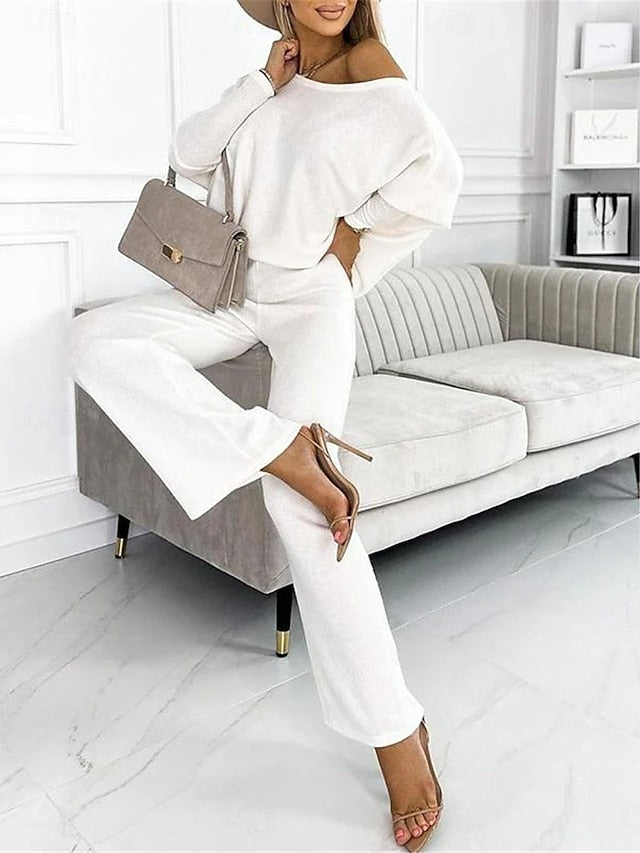Women's Loungewear Set One-Shoulder Long Sleeve Top and