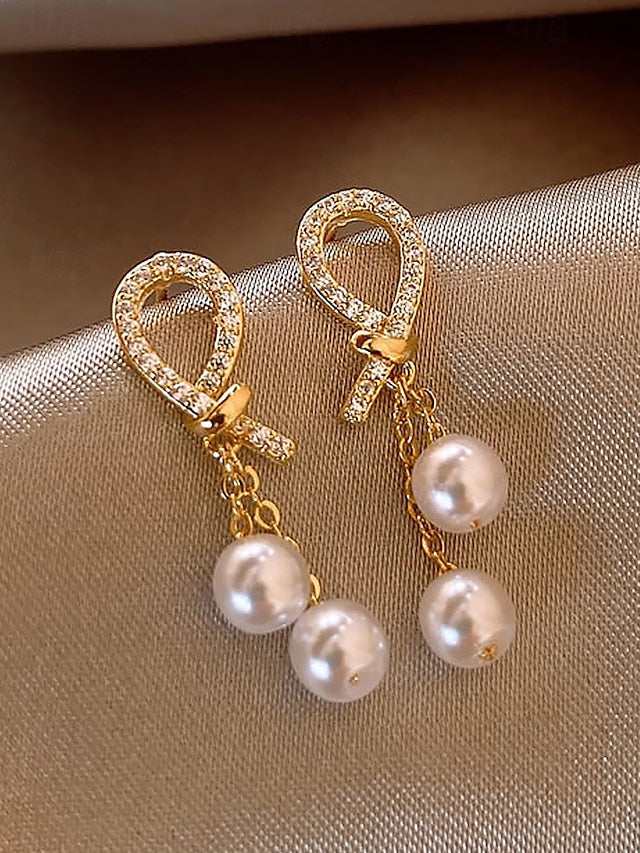 pearl Women's rhinestone teardrop imitation earrings with