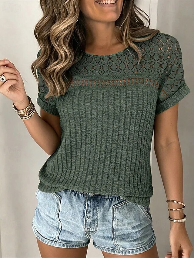 Women's Blouse Lace Solid Color Stylish Classic Casual