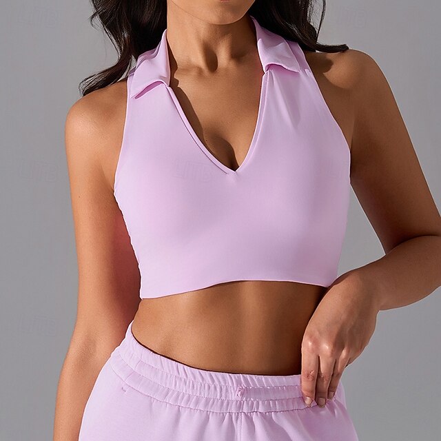 Women's Solid Colored Halter Tank Top Build-in Bra UV