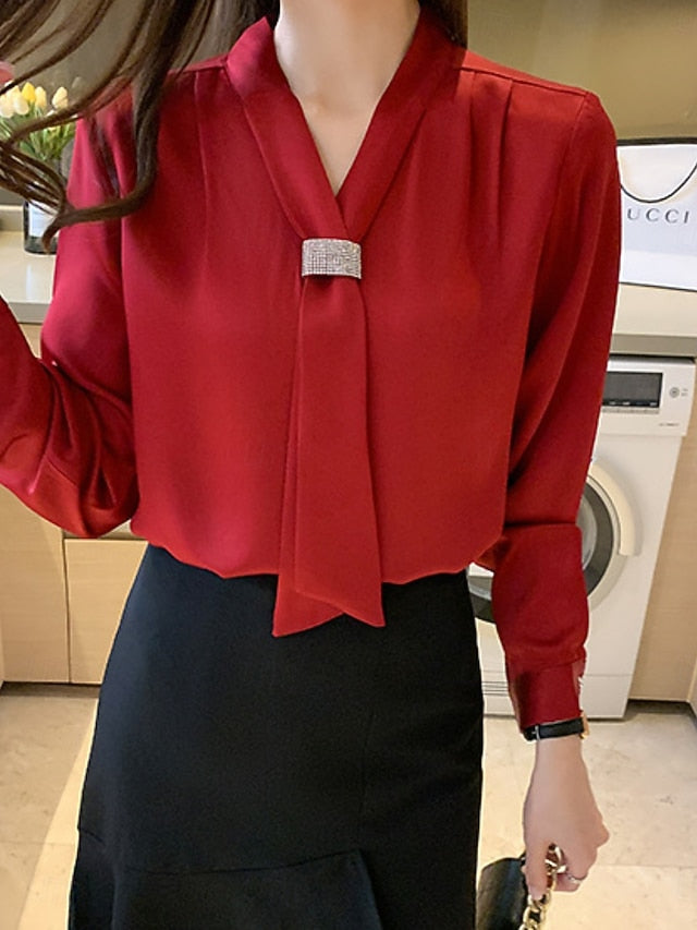 Women's Shirt Blouse Buttons Plain Elegant Stylish Long