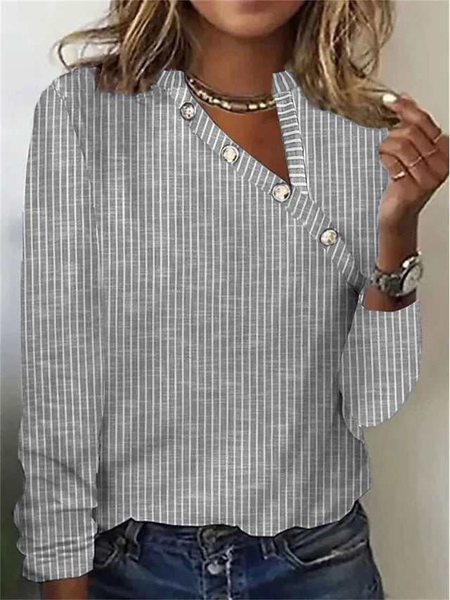 Women's T shirt Long Sleeve Striped Elegant Fashion Daily