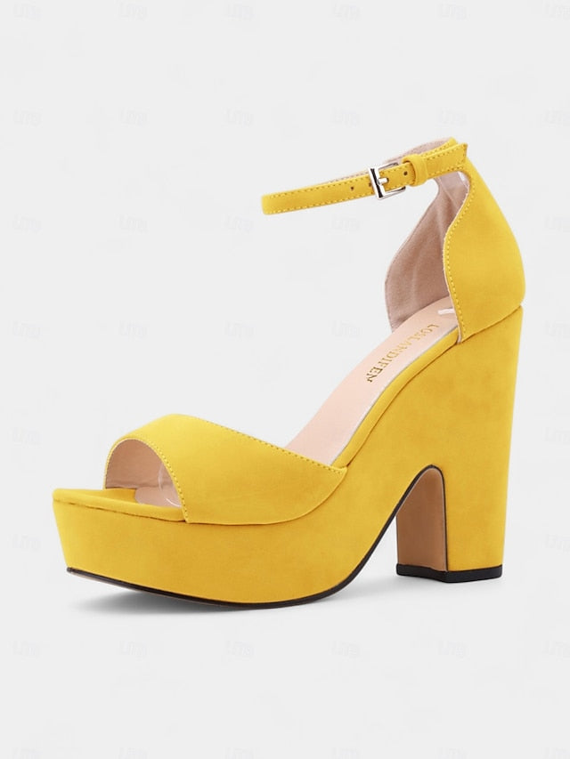 - Nude Heel Block Sandals Platform Suede Women's Chunky