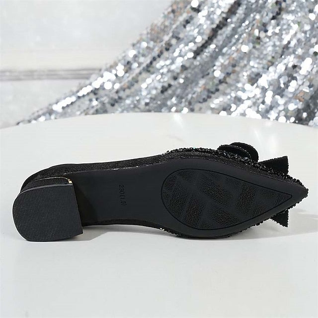 with Rhinestone - Flats Women's Elegant Bow Glitter Detail