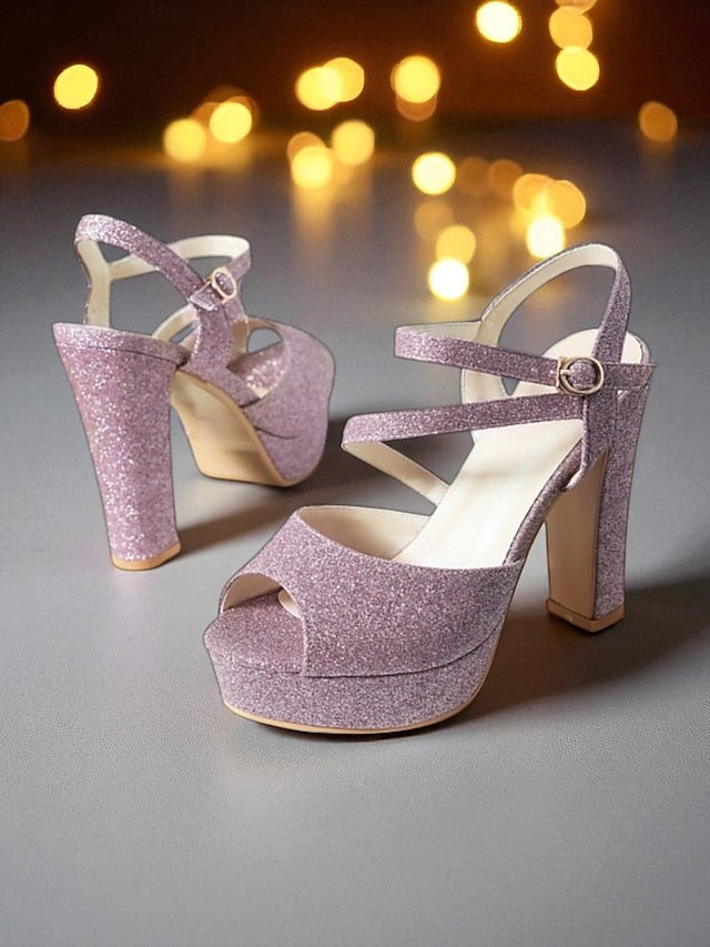 High Platform Ankle Strap Heel with Sandals Glitter Women's