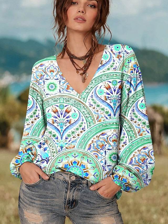 Women's Blouse Print Graphic Geometric Elegant Vintage