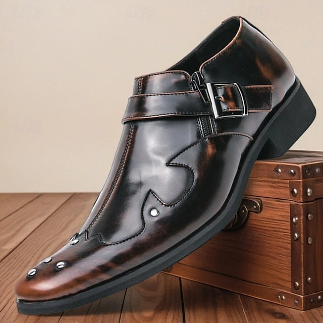 Strap Shoes Leather Men's – Formal Monk Black