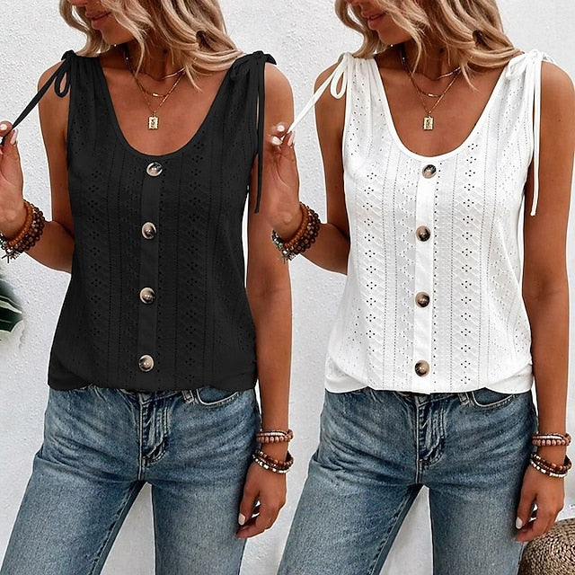 Multi Packs 2pcs Women's U Neck Sleeveless White+Pink Tank