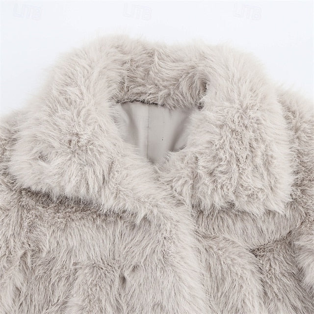 Fur Comfortable Warm  Women's Coat Faux Buttons Furs