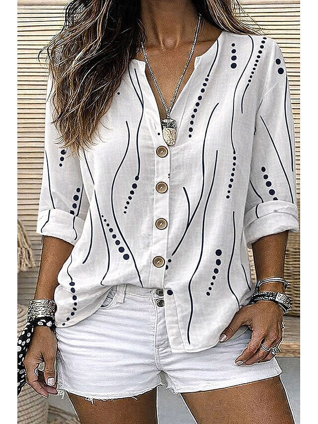 Women's Shirt Tunic Summer Tops Buttons Graphic Geometric