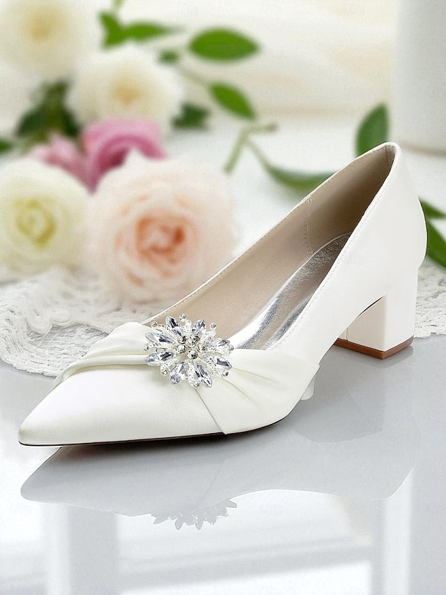 Low with Pumps Crystal Women's Block Heel White