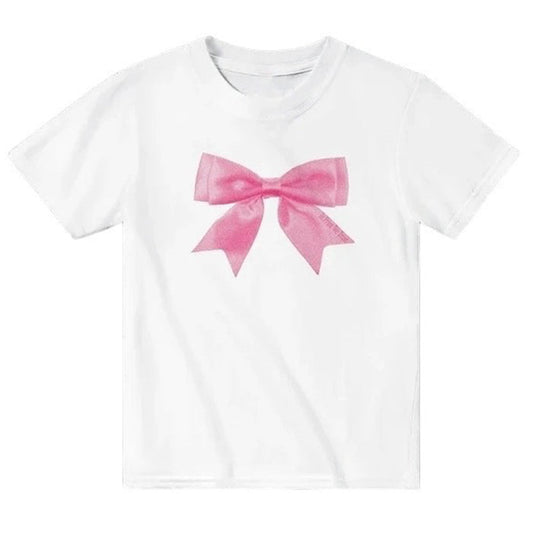 Pink Bow Graphic White Tee G154