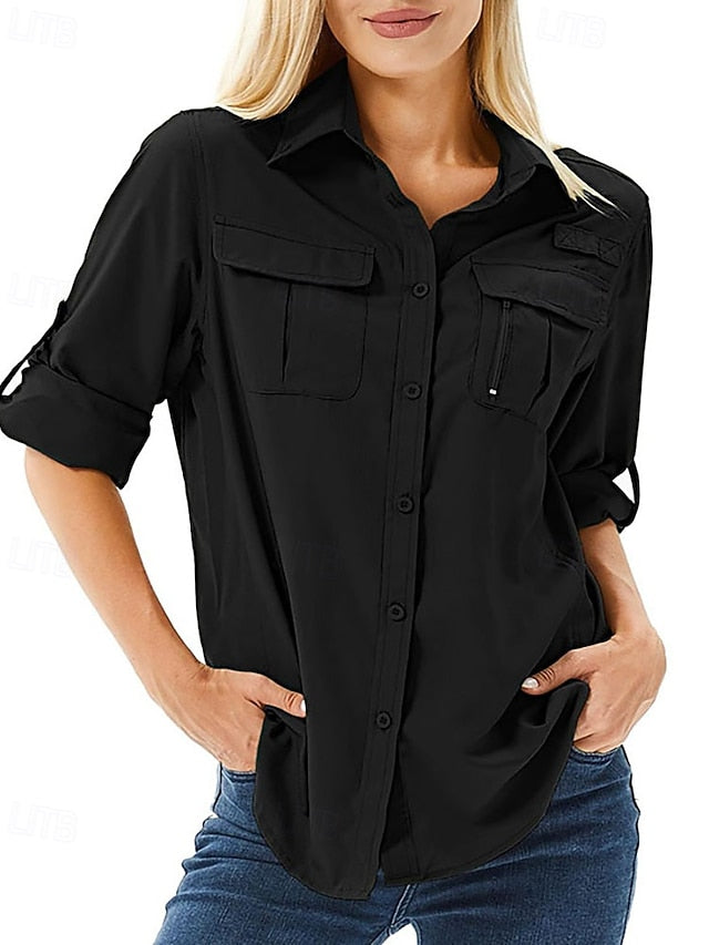 Women's Shirt Blouse Buttons Plain Elegant Vintage Tropical