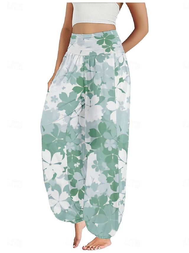 Women's Faux Cotton Linen Wide Leg Pants Trousers Ethnic