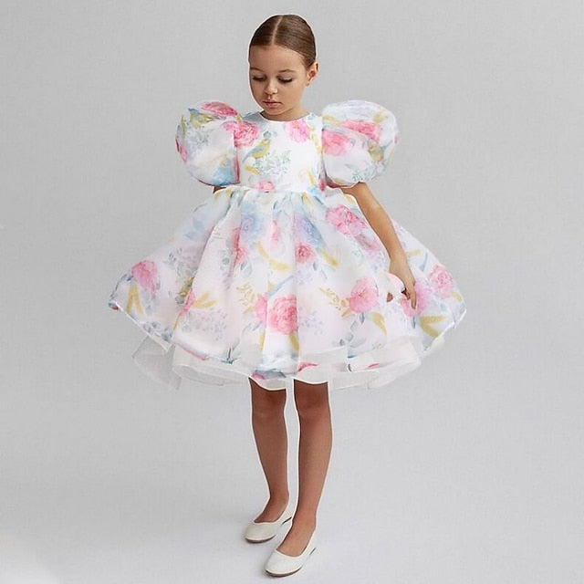 Party Girl Kids Flower Solid Girls' Color Dress