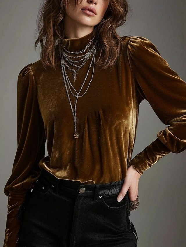 Women's Blouse Ruched Solid Color Stylish Casual Long