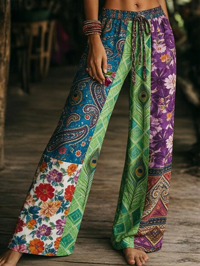 Women's Wide Leg Pants Trousers Vacation Fashion Boho Full