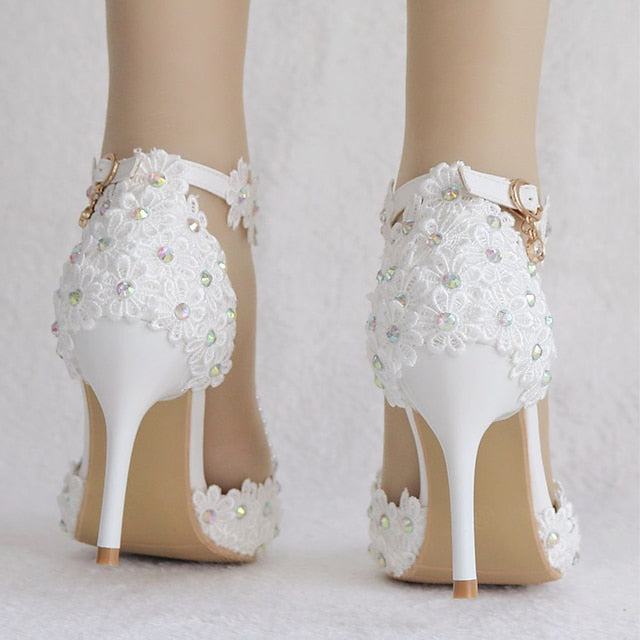 Wedding Bridal Heel Women's Lace High Shoes Pointed
