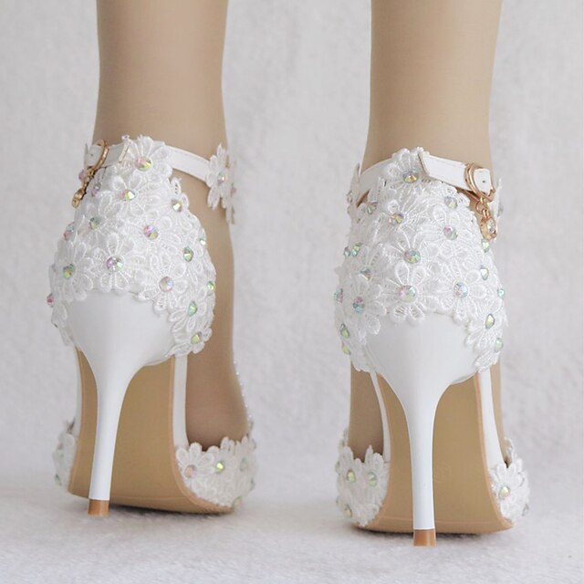 Heel Wedding Pointed Bridal High Women's Lace Shoes