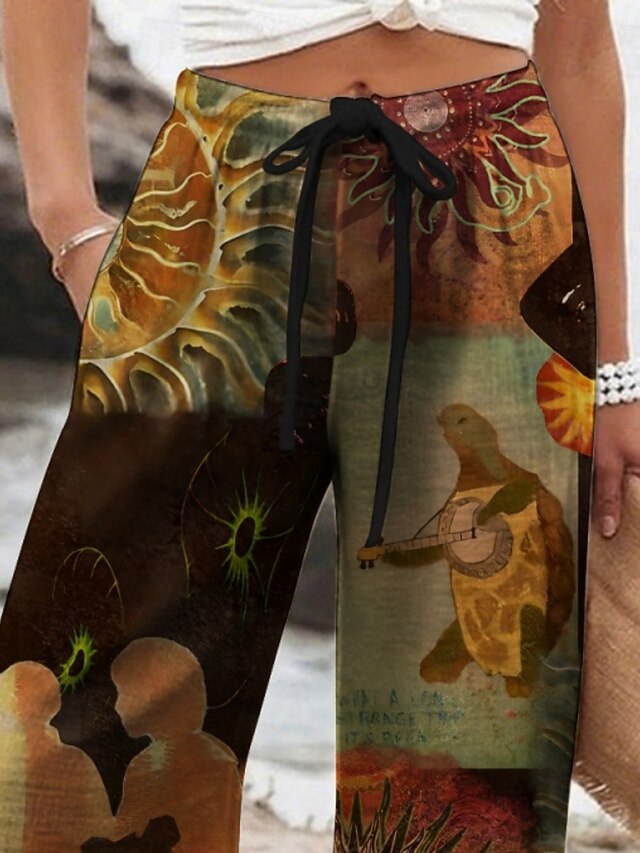 Women's Wide Leg Pants Trousers Ethnic Style Retro Vintage