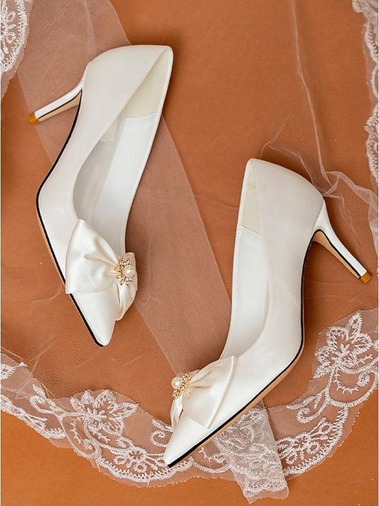 Bow Pointed Chic – Toe Women's Satin Wedding Pumps