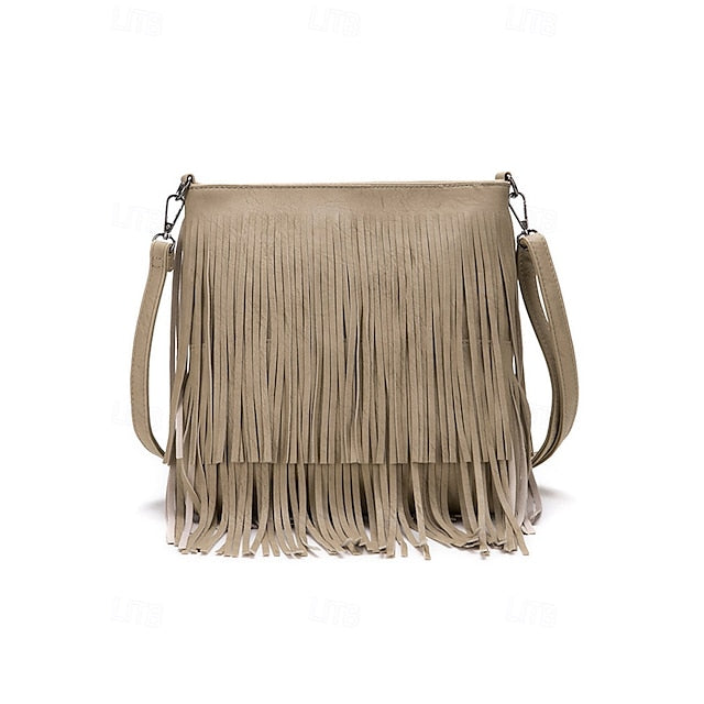 - Crossbody Bohemian Leather Bag Faux Fringe Women's