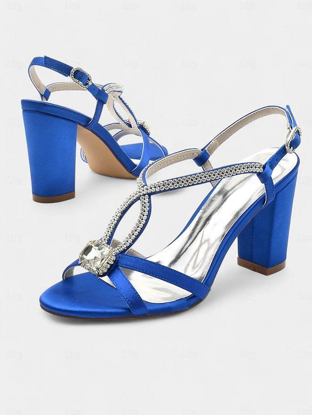 Elegant Sandals Women's Rhinestone Royal Blue Satin –