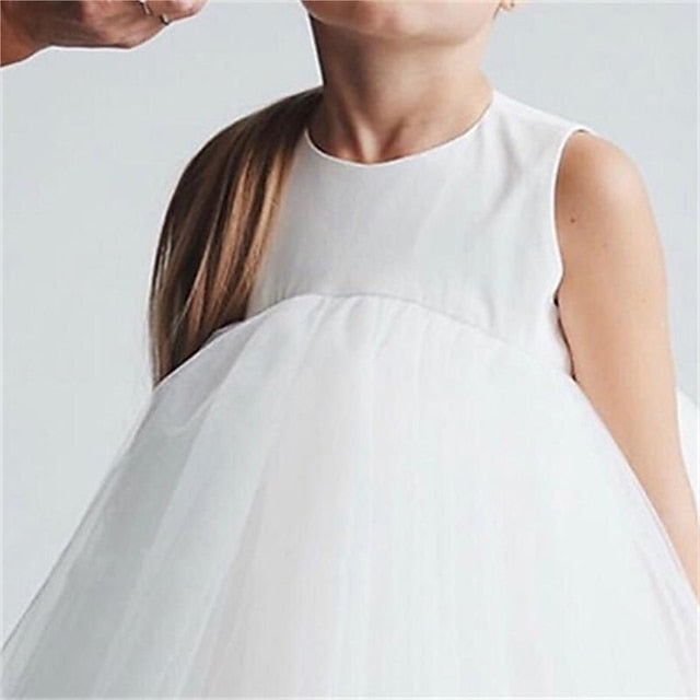 Sleeveless Wedding Party Color Solid Girls' Mesh Dress Kids